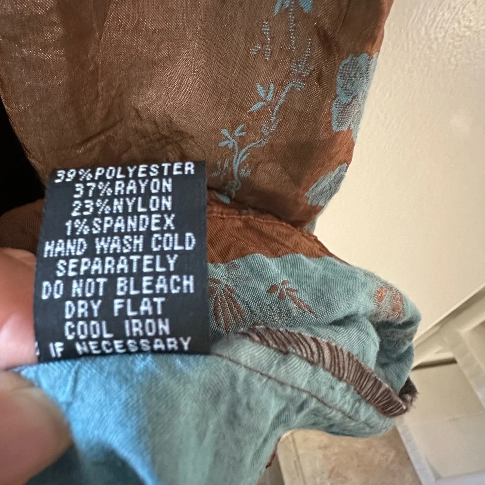 Bohemian skirt dress elastic waist Bronze blue embroidered light polyester/rayon - Picture 4 of 8